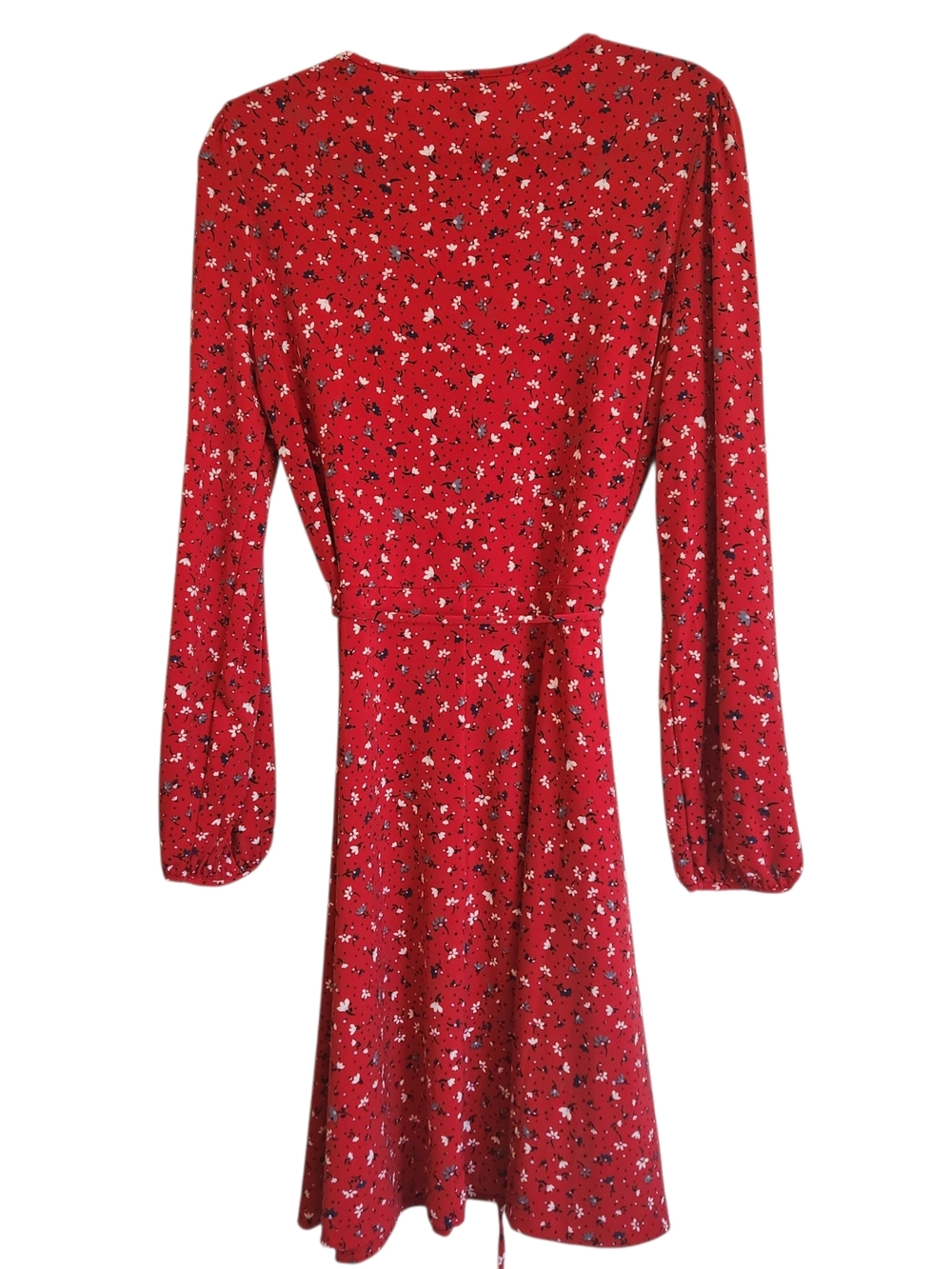 Banana Republic Red Long-Sleeve Floral Tie-Waist Dress Size L Cottagecore Flowy - Picture 3 of 12